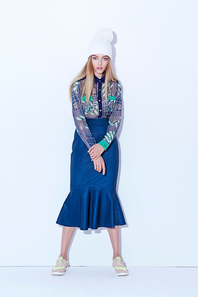NIIN春のファッションコミューターコレクション-プレミアムグリーンとブルーのゼブラシフォンプリントシャツ - シャツ・ブラウス - ポリエステル グリーン