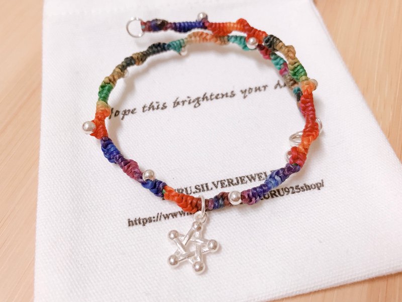 Colorful smart multi-star bracelet/925 sterling silver silk Wax thread braided bracelet/customized/lucky bracelet - Bracelets - Sterling Silver Multicolor