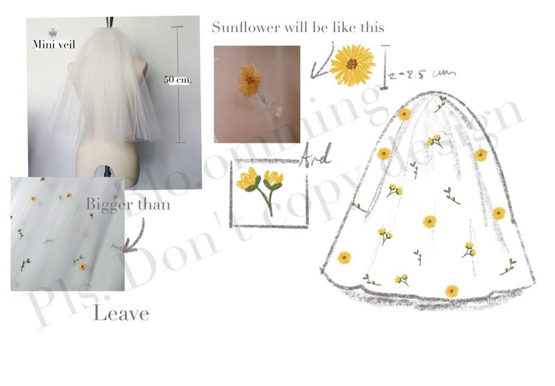 Special Sunflowers mini veil - 髮箍/髮帶 - 其他材質 