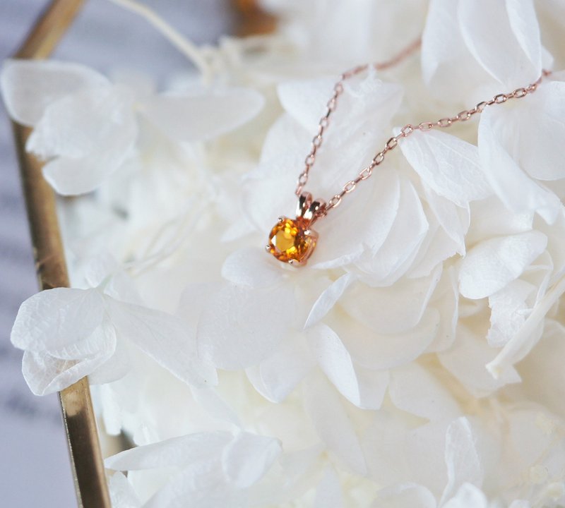 【高品質】シトリン×スターリングシルバーの天然石ネックレス│ローズゴールド│11月の誕生石 - ネックレス - クリスタル オレンジ