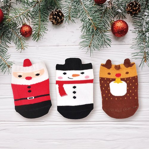 貝柔 Peilou 【聖誕禮盒】 立體止滑寶寶襪3款各1雙 禮盒 雪人 聖誕老公公 馴