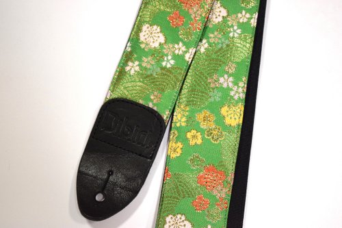 Bibiri 京都金襴 柔和黃綠梅海浪 帆布吉他背帶