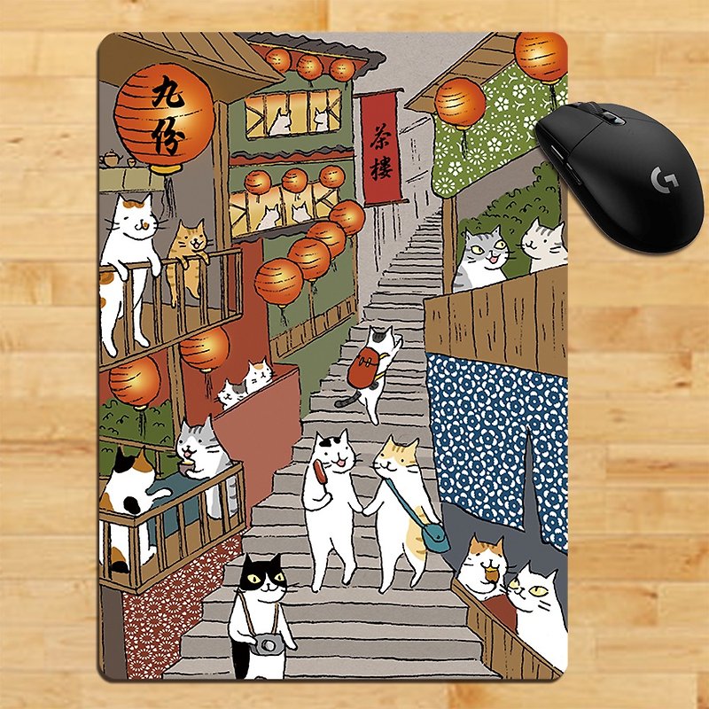 3 Cat Shop ~ Jiufen Mountain City Mouse Pad (Illustrator: Miss Cat) - แผ่นรองเมาส์ - เส้นใยสังเคราะห์ หลากหลายสี