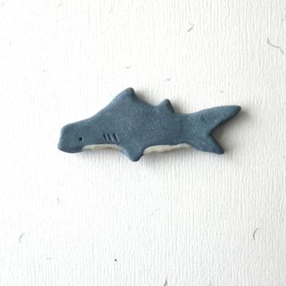 Navy and White Shark Ceramic Brooch