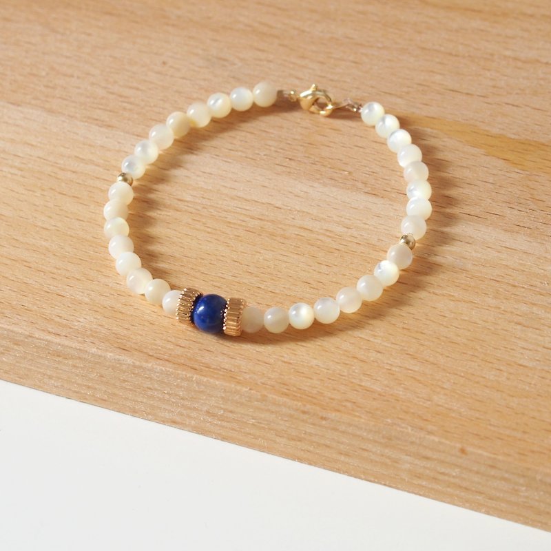 "KeepitPetite" natural lapis lazuli • • 14K gold-white-pearl oyster bracelet beads • bracelet • gift - Bracelets - Gemstone White