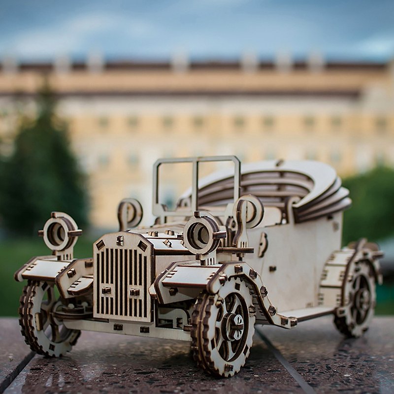 Hand-made power model German classic classic car wooden combination movable toy - งานไม้/ไม้ไผ่/ตัดกระดาษ - ไม้ สีกากี