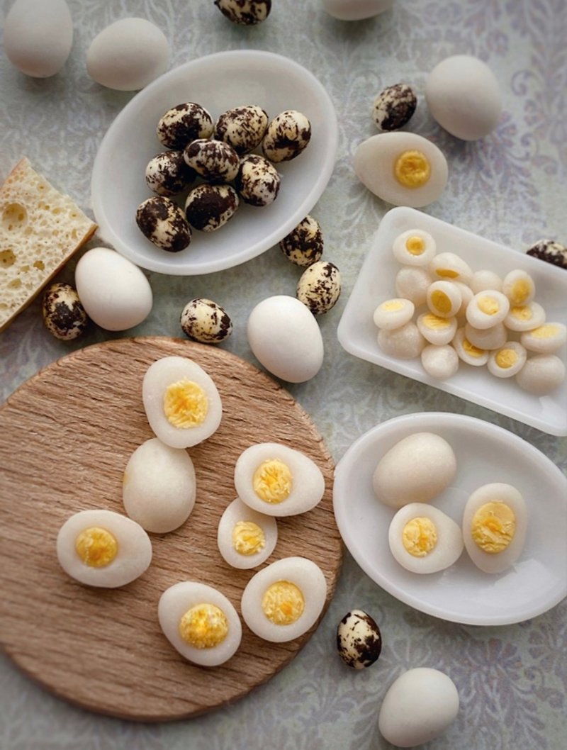 微型雞蛋。 教程聚合物粘土。 迷你食品。 雞和鵪鶉。 整體和一半 - 零件/散裝材料/工具 - 黏土 