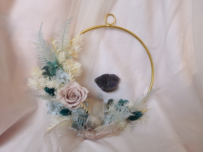 金屬質感花圈 金屬花圈 金色花圈 不凋花 永生花 乾燥花 紫水晶 - 乾燥花/永生花 - 植物．花 橘色