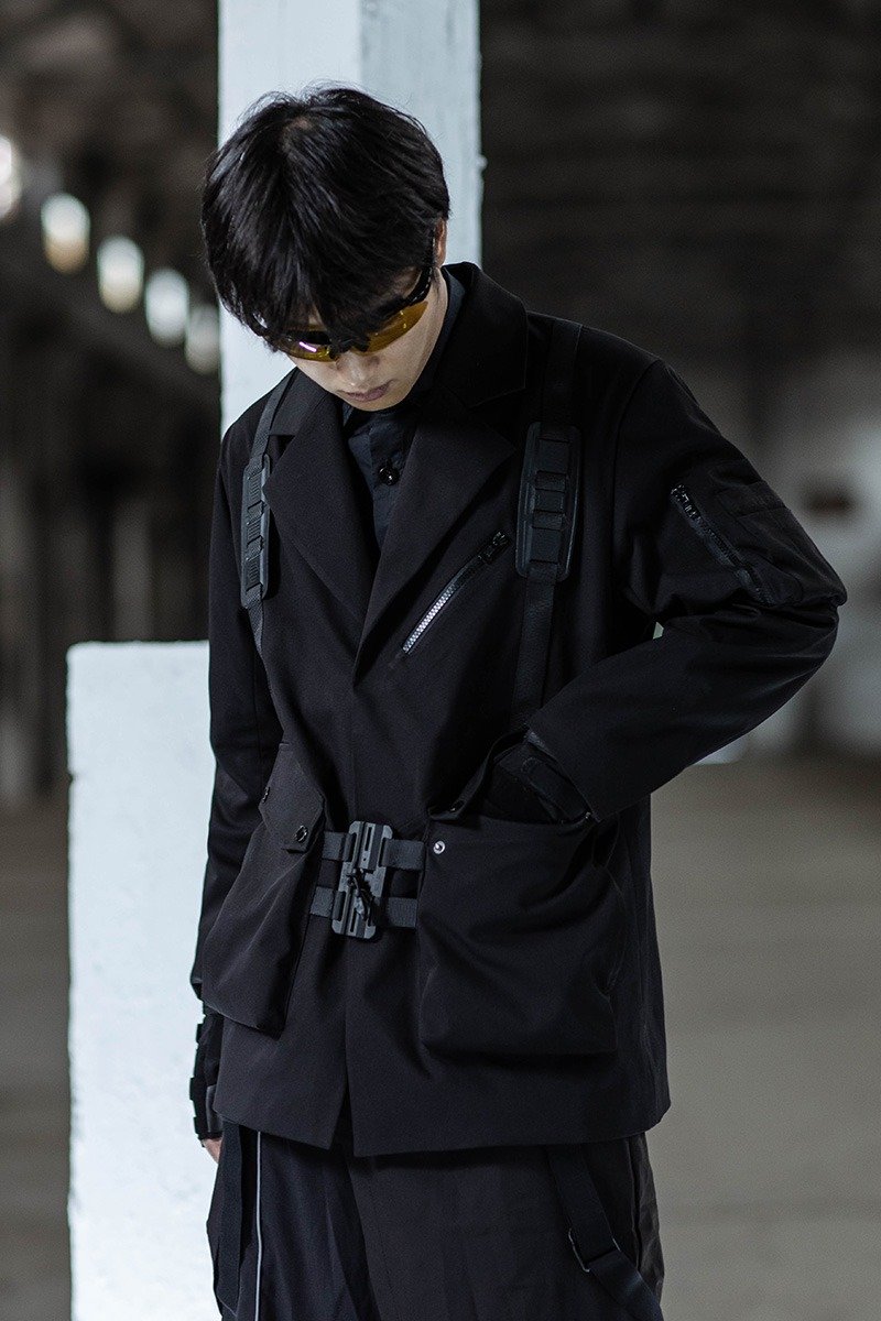 機能 快拆西裝外套 工裝戰術服 寬鬆西服夾克 - 男夾克/外套 - 聚酯纖維 黑色
