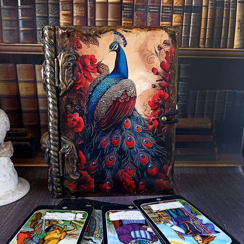 Peacock Box-Book,Card box,Keepsake box,Box for money,Banknote case,Jewelry box - 居家收納/收納盒/儲物盒 - 木頭 紅色