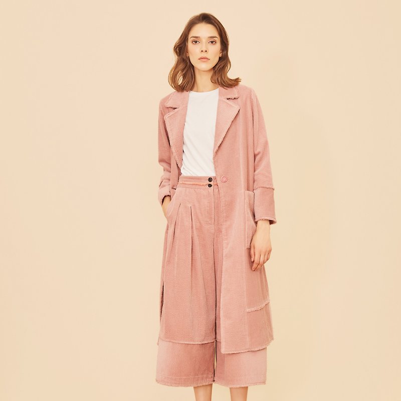 Corduroy pink jacket [CONTRAST card poem -JAMIE L.STUDIO] - เสื้อสูท/เสื้อคลุมยาว - ผ้าฝ้าย/ผ้าลินิน สึชมพู
