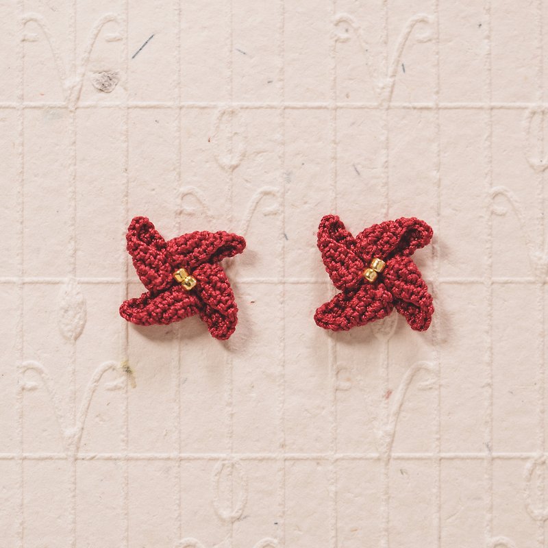迷你版鉤織風車耳環 | 編織飾物 | 手作飾物 - 耳環/耳夾 - 繡線 多色