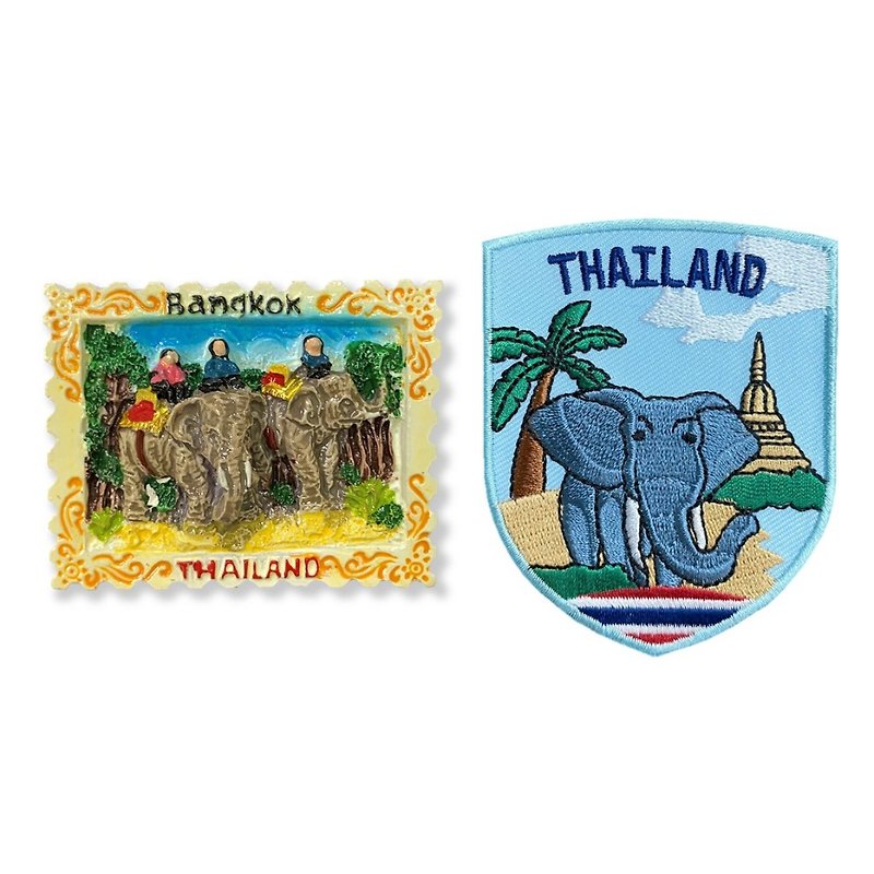 Rubber Magnets Multicolor - Thailand Bangkok Elephant Office Magnet + Thailand Elephant Cloth Label [2 Pieces] Internet Celebrity Check-in Landmark