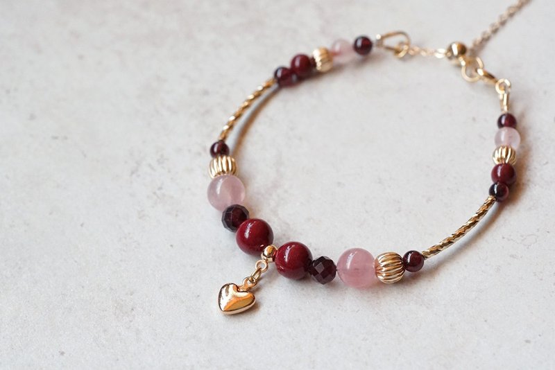 初戀 - 14K包金 粉晶/硃砂/紅石榴 手鍊 - 手鍊/手環 - 水晶 紅色