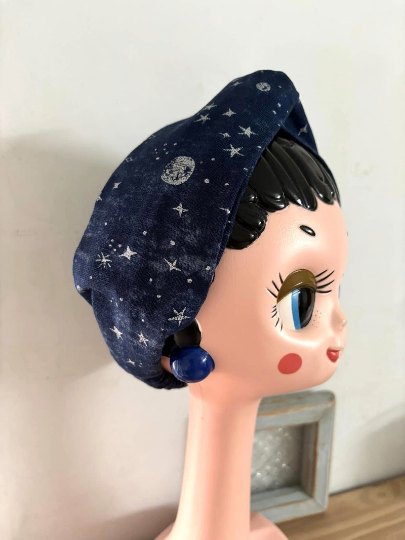 交叉髮帶寬版-星空 - 髮箍/髮帶 - 棉．麻 藍色