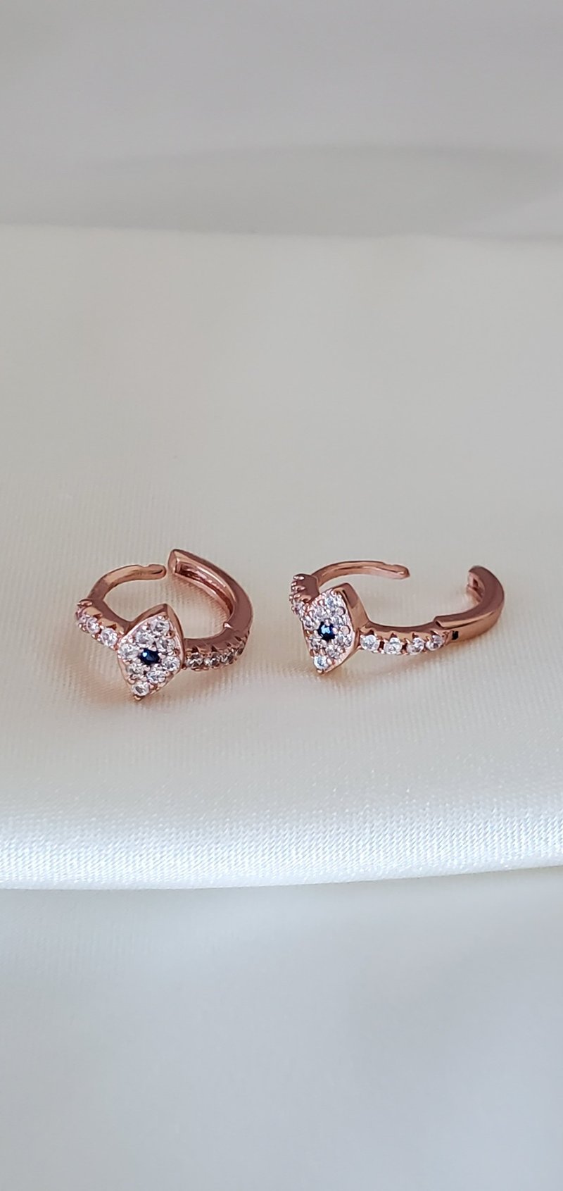 925 純銀鍍 18K 玫瑰金耳環 ~ 藍眼睛耳環 ~ 滿鑽惡魔眼耳環 - 耳環/耳夾/耳骨夾 - 純銀 