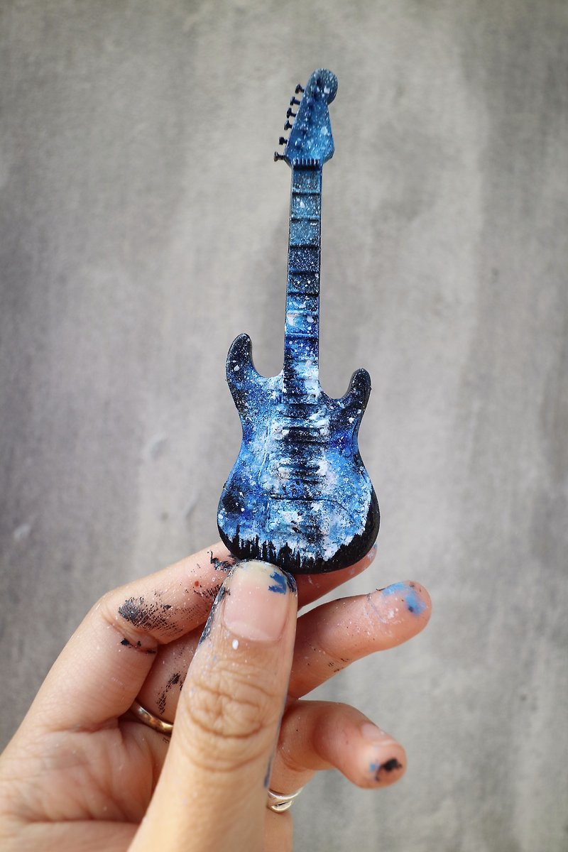 【星空電吉他】 模型吊飾 原畫限量 質感收藏 音樂 人 禮物 - 裝飾/擺設  - 防水材質 藍色
