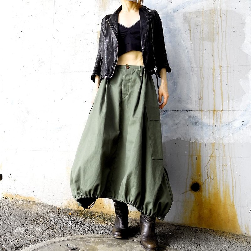 Parachute skirt, cotton linen canvas - Skirts - Cotton & Hemp Green