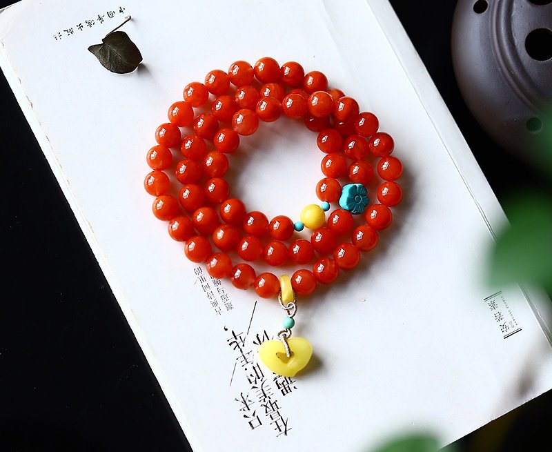 Natural Sichuan material Nanhong 8.8MM three-ring bracelet necklace dual-use raw ore turquoise flower accessories