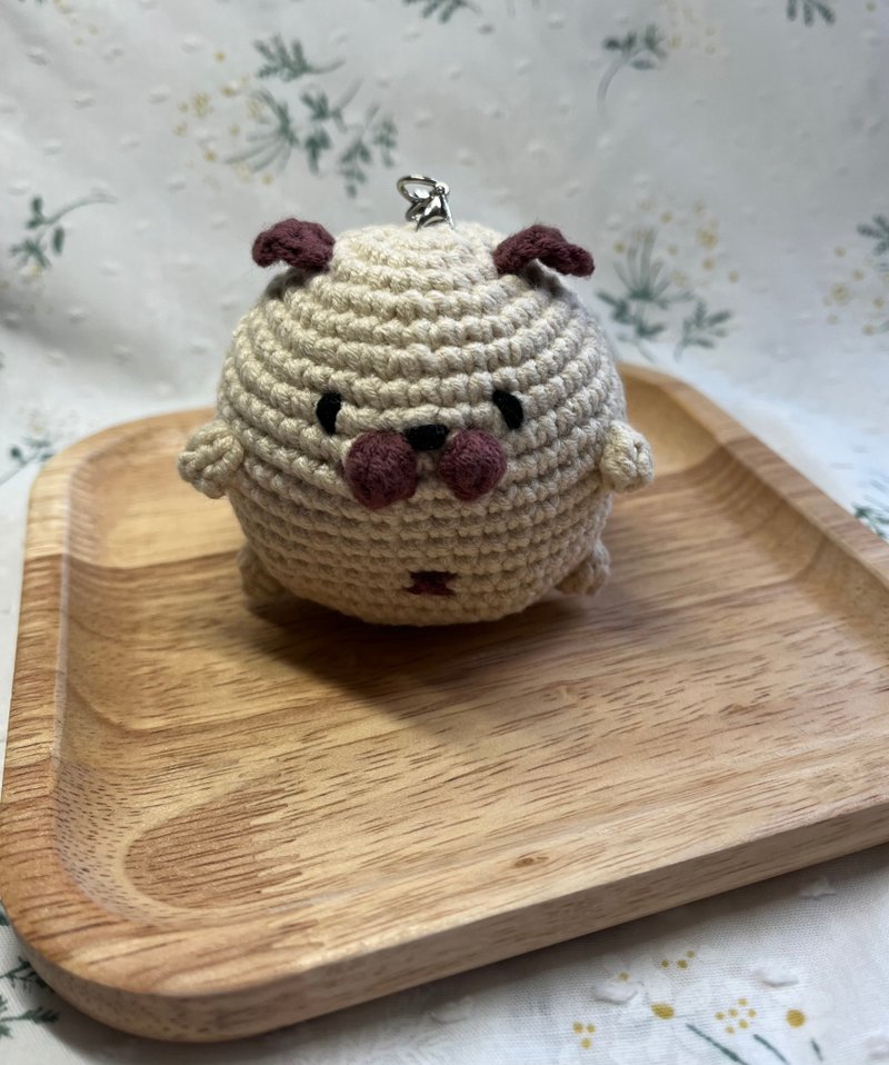 鉤織哈巴波波狗匙扣 - 吊飾 - 棉．麻 卡其色