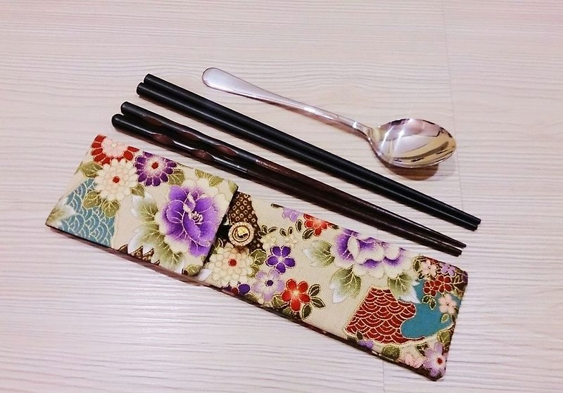 Eco-friendly tableware storage bag chopstick bag combination chopsticks special double-layer chopstick bag Japanese - ช้อนส้อม - วัสดุอื่นๆ หลากหลายสี