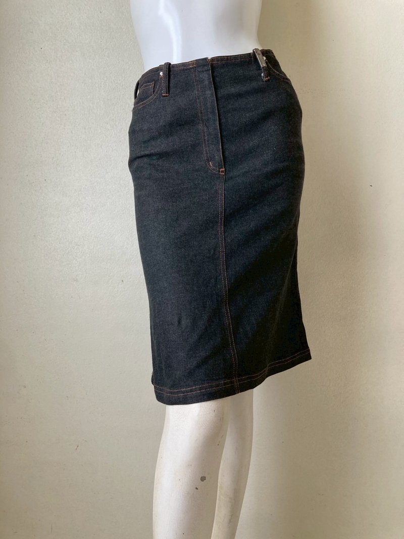 Vintage Sonia Black Denim skirt / Size 38 Waist 28 - 裙子/長裙 - 棉．麻 