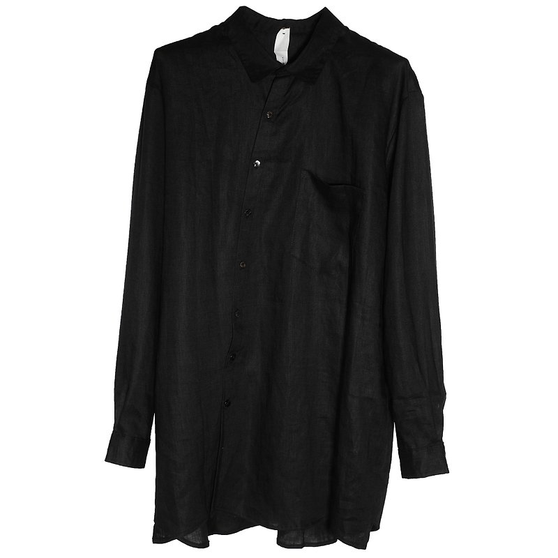 斜めの長いシャツのボタンのドア - ショートパンツ レディース - コットン・麻 ブラック