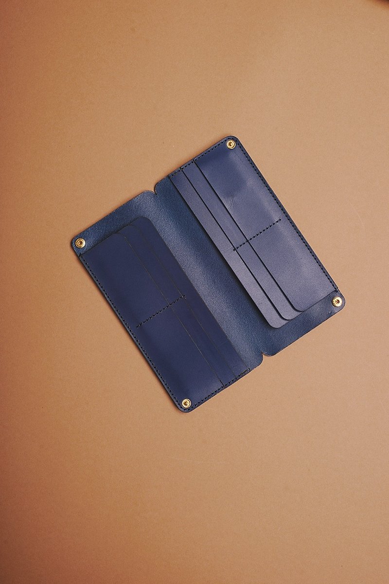 Vegetable tanned long wallet navy blue long wallet fete - เครื่องหนัง - หนังแท้ สีน้ำเงิน