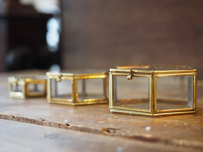 手工黃銅六角玻璃盒單個（Size : L） - 擺飾/家飾品 - 其他金屬 金色