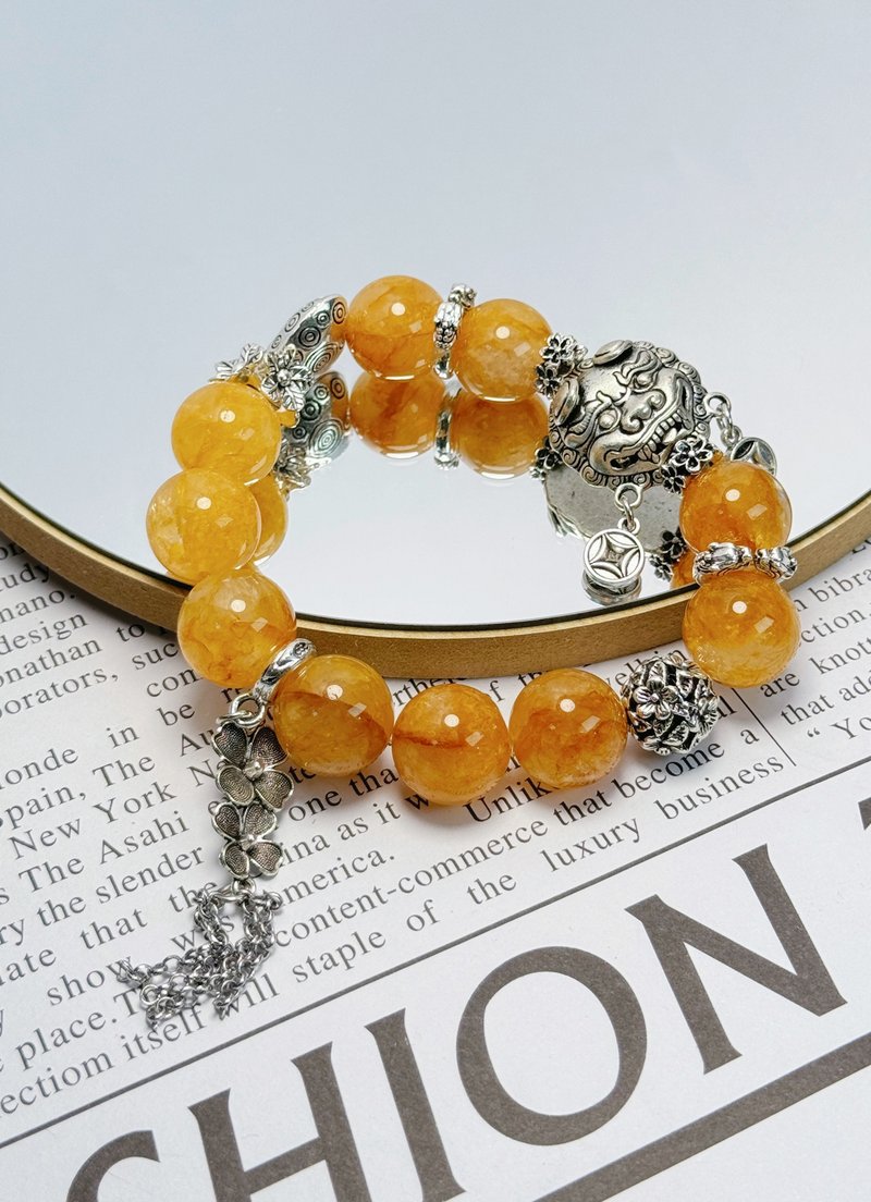 CaiYI&CaiYi Healing Energy Natural Crystal [Golden Glue Flower Natural Lucky Crystal Bracelet] 15mm - Bracelets - Crystal 