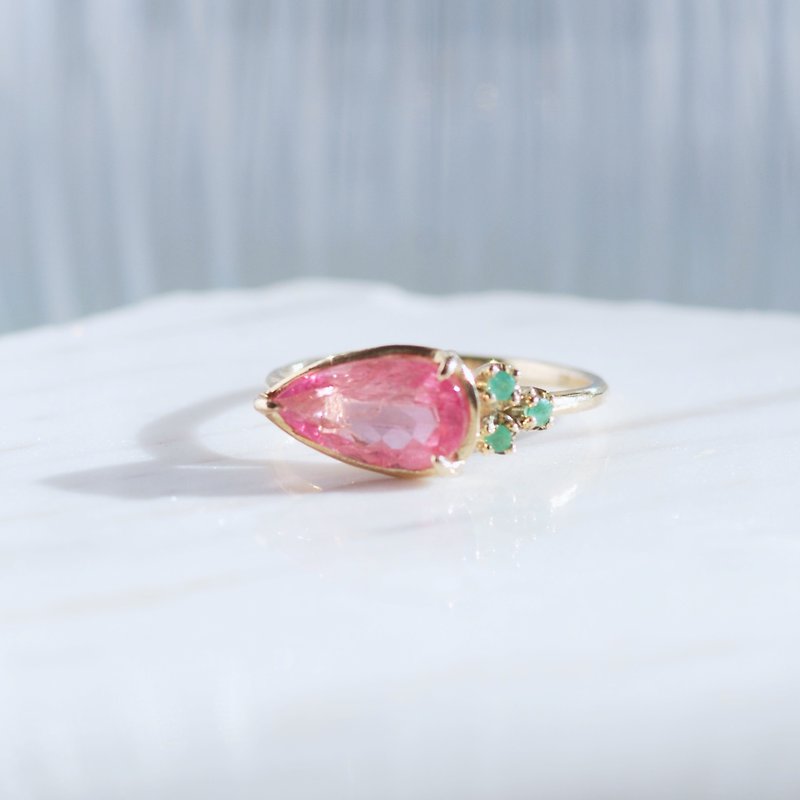 Pink Tourmarine Pink Tourmaline & Emerald Ring / K10 [Limited to 1 item] - แหวนทั่วไป - เครื่องเพชรพลอย สึชมพู