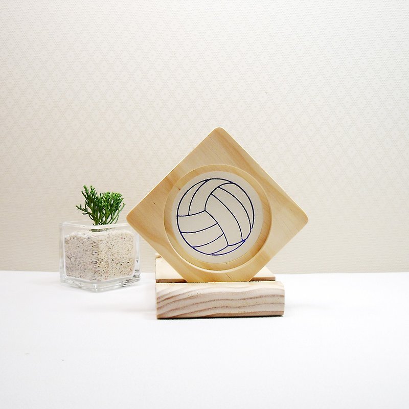 Volleyball solid wood coaster stirring spoon jack natural environmentally friendly paint wax [free printing] blessing statement - Small Plates & Saucers - Wood White