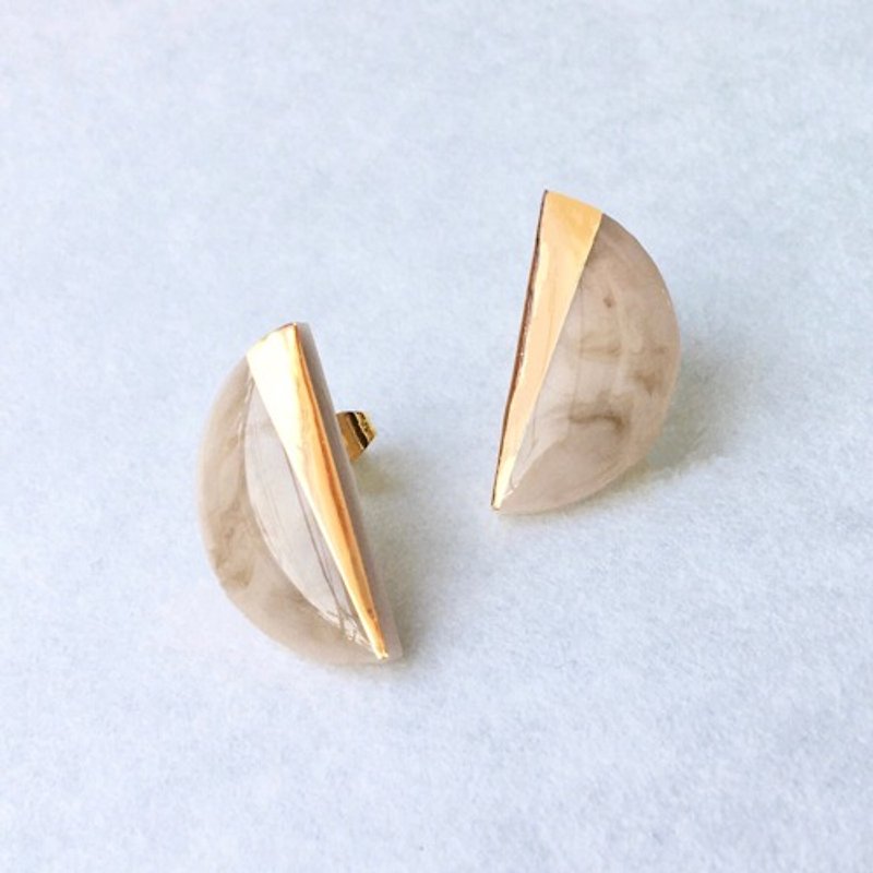Half Moon Marble (Beige) Earrings / Clip-On - Earrings & Clip-ons - Resin Gold