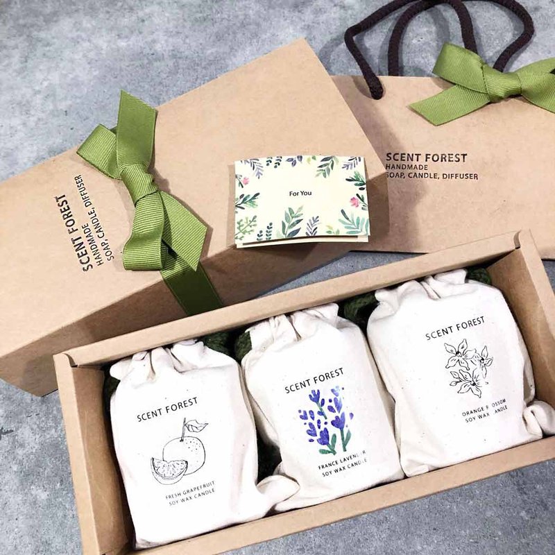 【週年慶 - Goody Bag】- 香氛大豆蠟燭3入福袋組合 (自選香味x1) - 香氛蠟燭/燭台 - 玻璃 白色