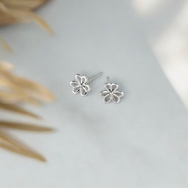 925 sterling silver | small flowers with hollow lines_earrings - Earrings & Clip-ons - Precious Metals 