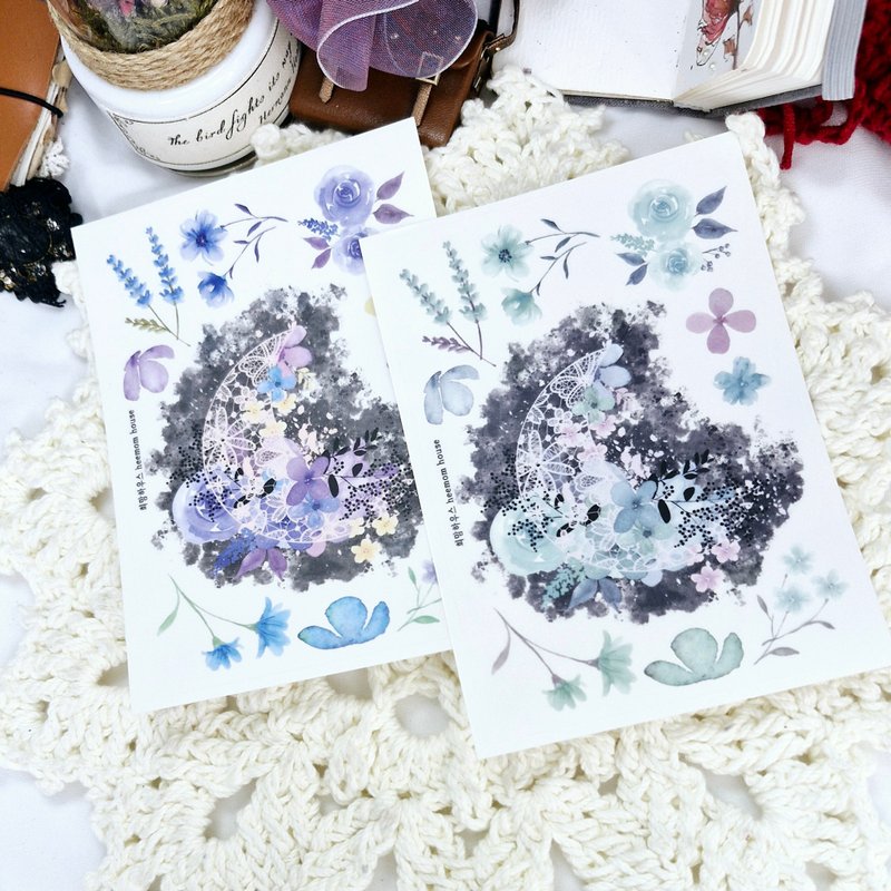A dreamy moon flower sticker 1 - 紙膠帶/和紙/PET - 紙 白色