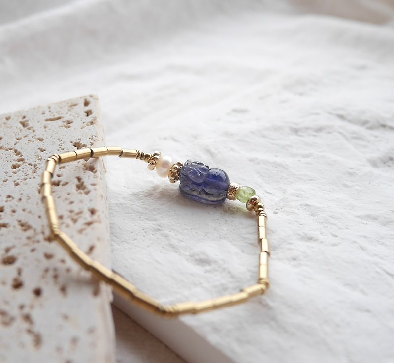 菫青石 貔貅 橄欖石 水晶 手串 手環 天然石 天然水晶 - 手鍊/手環 - 水晶 紫色