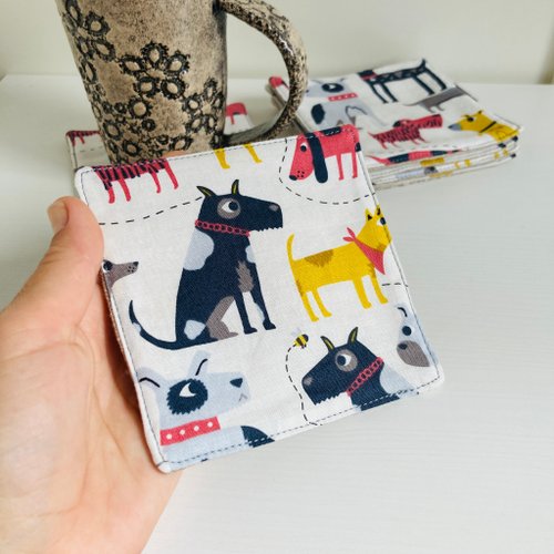 KOTTOSH ART Doggies coaster Set of 6 Linen-cotton coasters 11.5 x 11.5 cm