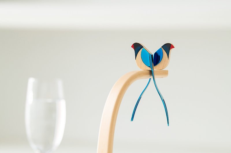 Wooden Frame & Bird Forks / Taiwan Blue Magpie - Cutlery & Flatware - Wood Blue