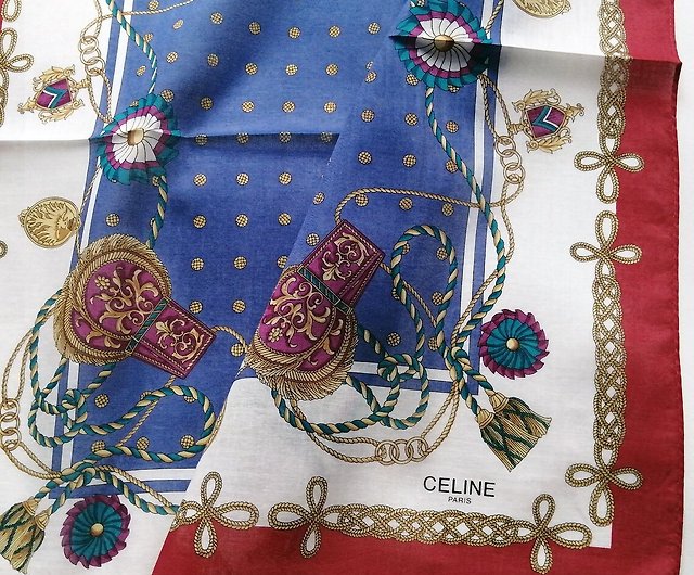 Celine Paris Vintage Handkerchief Badge and Charm 19 x 19 inches