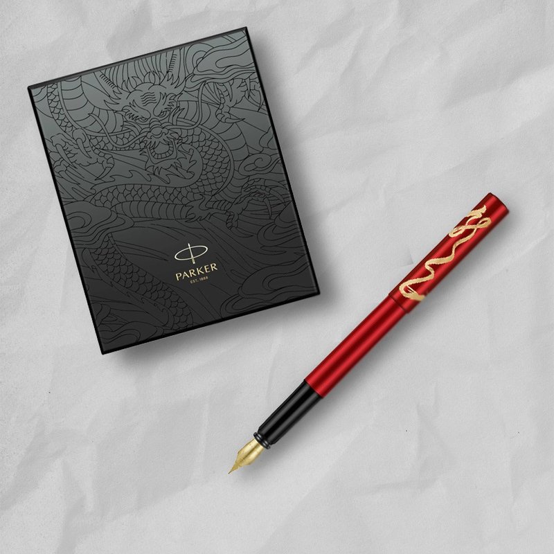 PARKER 新威雅XL 喜慶紅金龍 特別版鋼筆墨水禮盒組 F尖 免費刻字 - 鋼筆 - 其他金屬 紅色