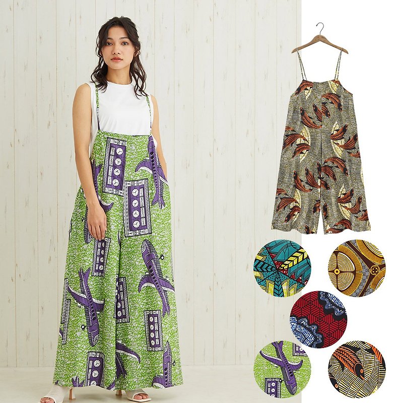 【Pre-order】Indian color printed jumpsuit wide trousers - Overalls & Jumpsuits - Cotton & Hemp Yellow