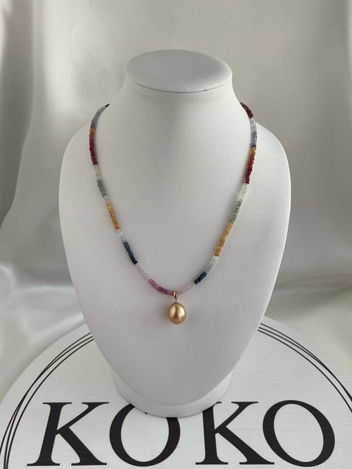 KOKO PEARL JEWELRY 日本直送 南洋金珍珠吊墜 天然彩色藍寶石項鍊 可拆卸設計 18k金