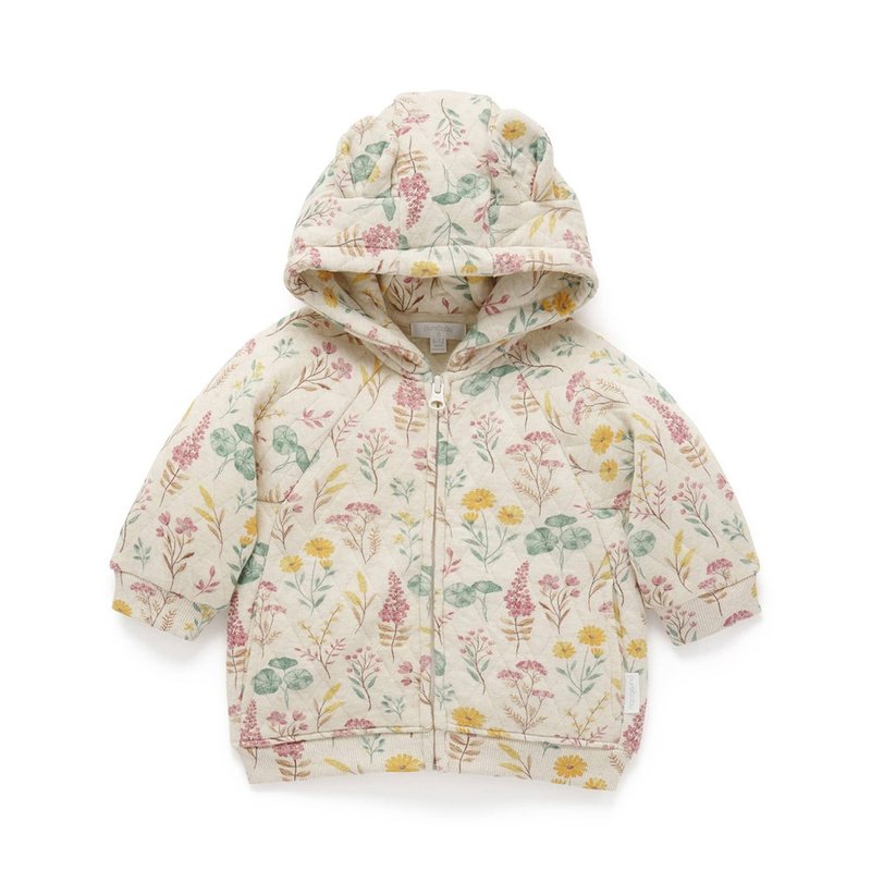 Australian Purebaby organic cotton girls' hooded quilted jacket 6M-5T Flower - เสื้อโค้ด - ผ้าฝ้าย/ผ้าลินิน 