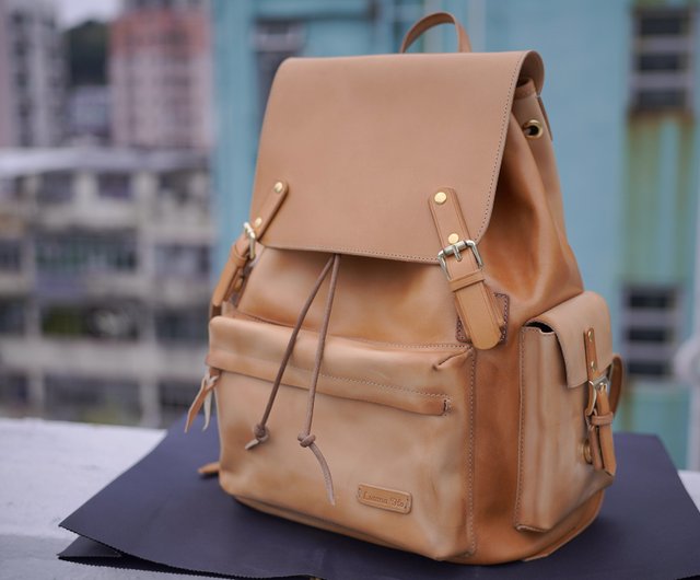 MOOS American retro strappy backpack Italian semi vegetable tanned