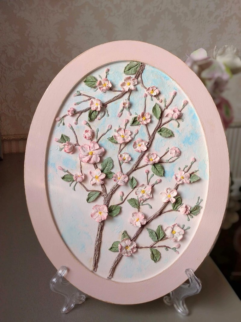 用樱花绘画  櫻花 Cherry blossom 3D Sakura painting Painting with sakura Floral painting - 壁貼/牆壁裝飾 - 木頭 粉紅色