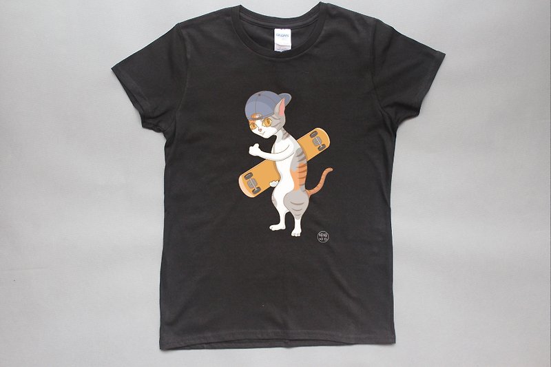 棉．麻 中性衛衣/T 恤 - 街頭滑板貓 Tshirt 中性版