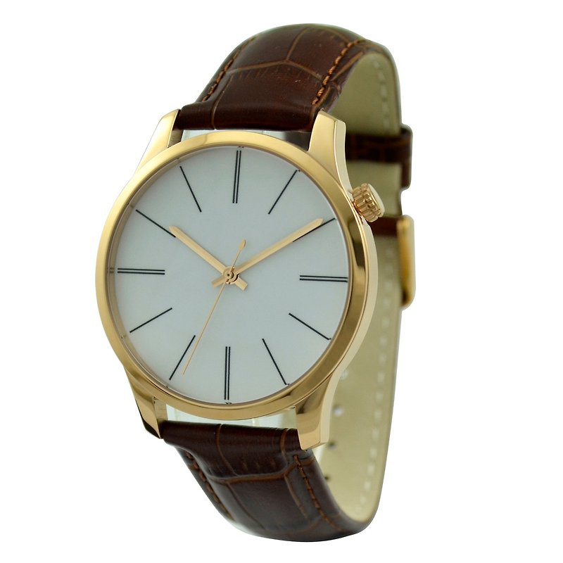 Minimalist Watch with Long Stripe (Big) Rose Gold - Free shipping - นาฬิกาผู้หญิง - โลหะ สีกากี