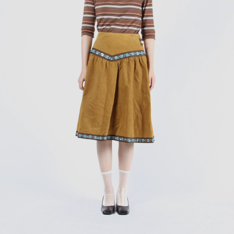 [Egg Plant Vintage] Liu Ding Tribal Corduroy Skirt - Skirts - Cotton & Hemp 