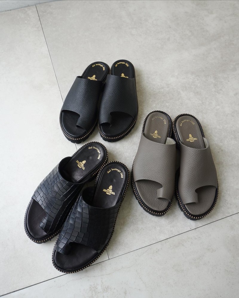 Men's thong sandals made with high-quality leather and ultra-light soles - รองเท้าหนังผู้ชาย - หนังแท้ สีดำ